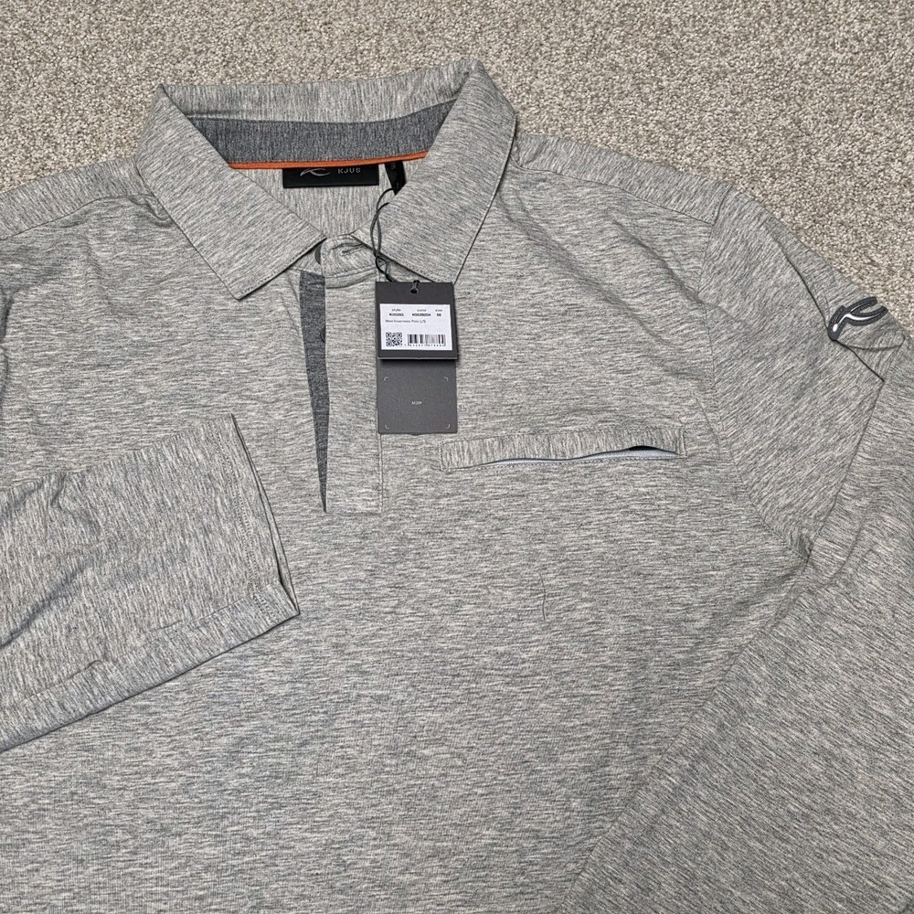 NWT KJUS Inverness Long Sleeve Polo Men's 56 XXL Gray Cashmere Blend Performance